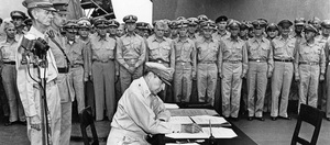 General Douglas MacArthur Signing Japanese Constitution