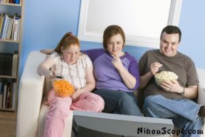 Obese American Family In Front of TV